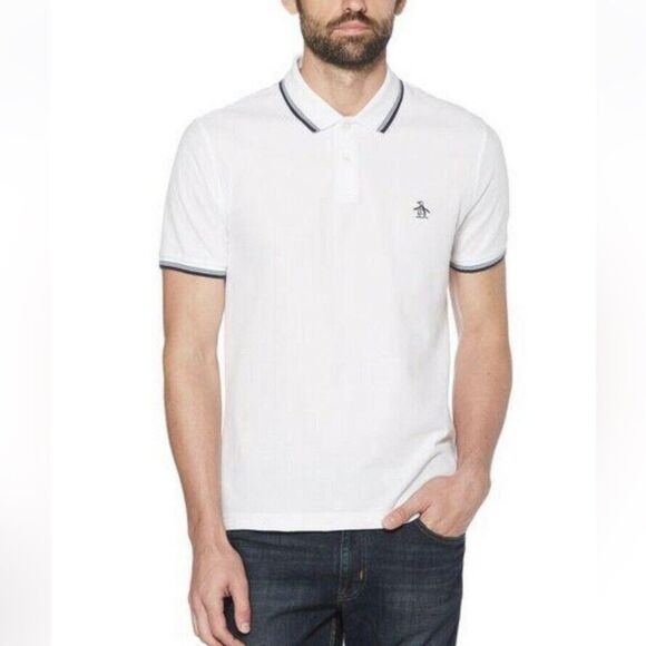 Original Penguin Munsingwear Polo T Shirt In White with black trim Size XL - Picture 1 of 5